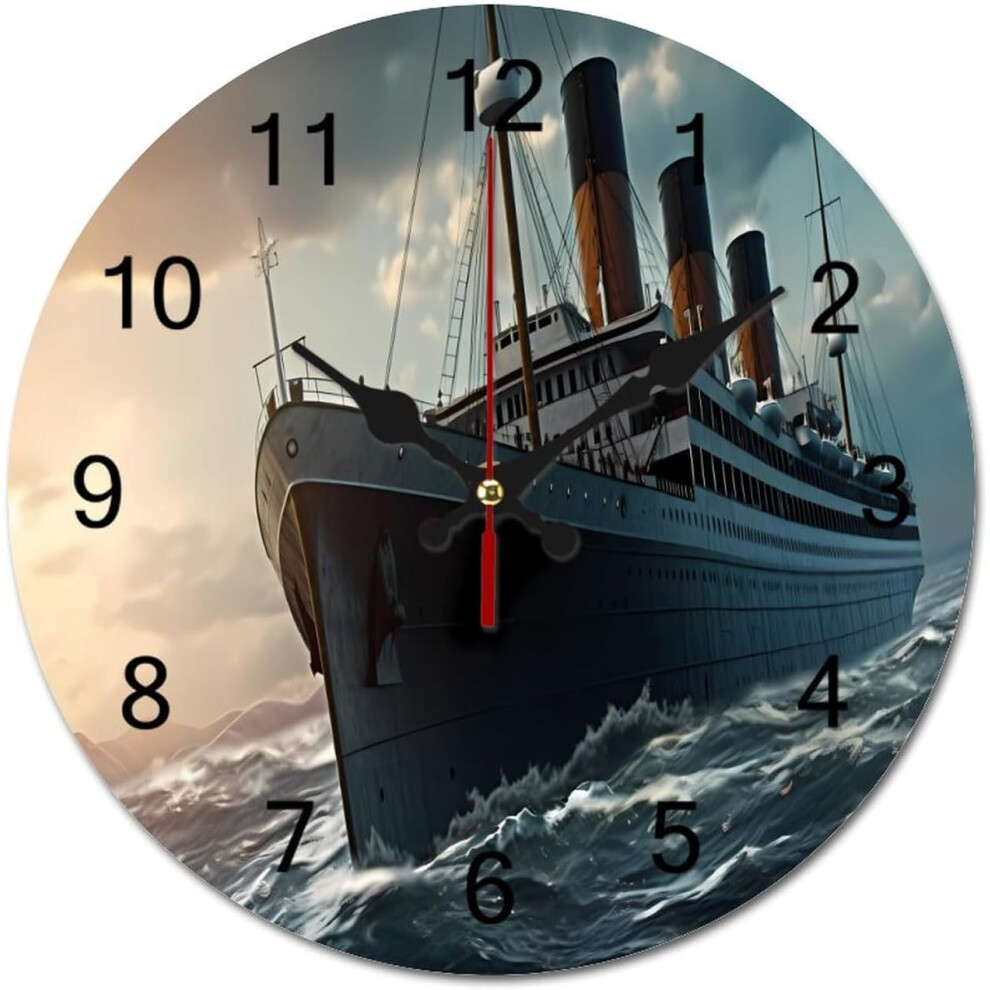 Horloge murale en bois motif voilier Titanic, style rétro, sans tic-tac, décoration pour la maison, le bureau, la cuisine ou la ferme