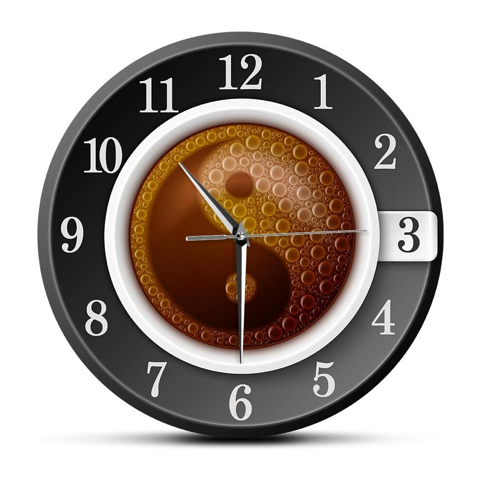 Horloge murale silencieuse à quartz avec symbole Yin et Yang, pour cuisine, culture chinoise, design moderne, signe de café