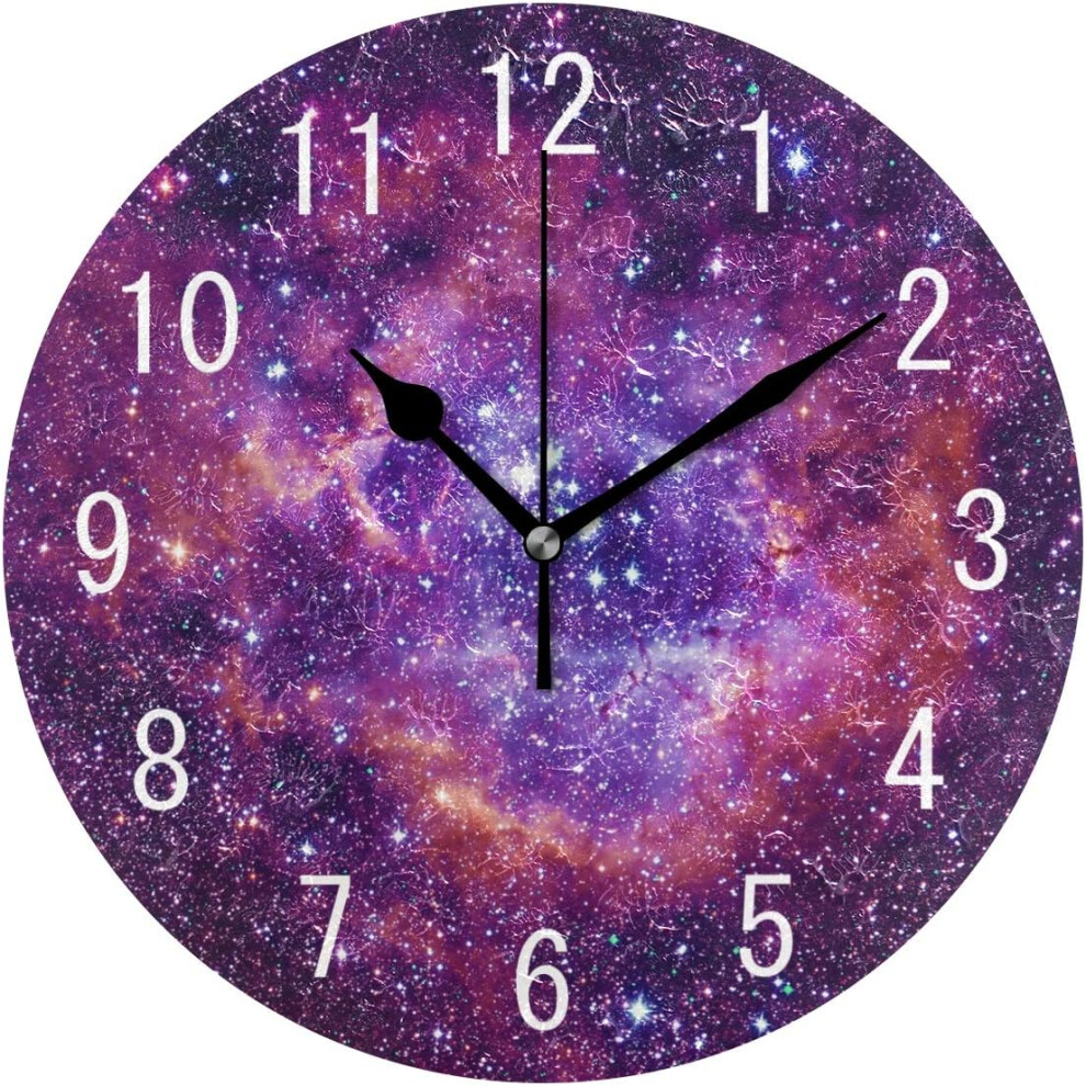 Horloge murale ronde en acrylique, décoration d'intérieur, espace, galaxie, nébuleuse, univers, 9,5 pouces, silencieuse, sans tic-tac, pour salon