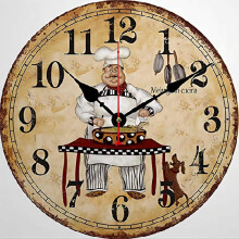 Horloge murale de cuisine de chef, horloges rondes en bois vintage, décoration murale, horloge murale décorative à piles de 12 pouces
