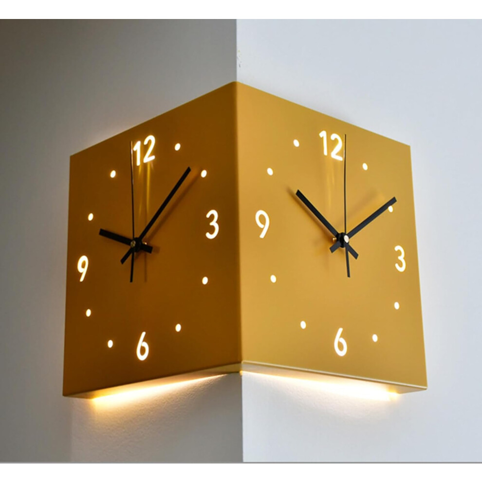 Horloge murale d'angle double face, horloge murale d'angle silencieuse Art déco moderne, horloge d'angle lumineuse pour décoration de salon