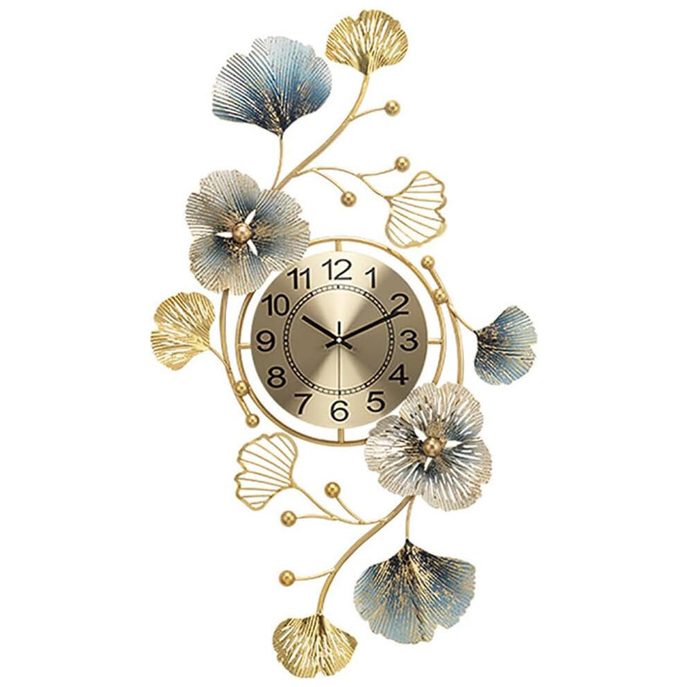 Horloge murale décorative en métal de grande taille, motif feuille de ginkgo 3D, sculpture murale créative faite à la main pour chambre à coucher