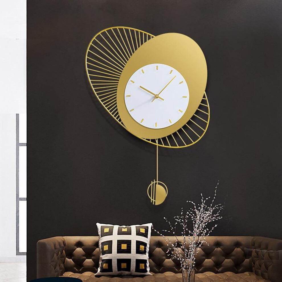 Horloge murale de luxe en métal, style nordique, 53 cm, silencieuse, décorative, à piles, avec pendule, pour chambre, cuisine, bureau