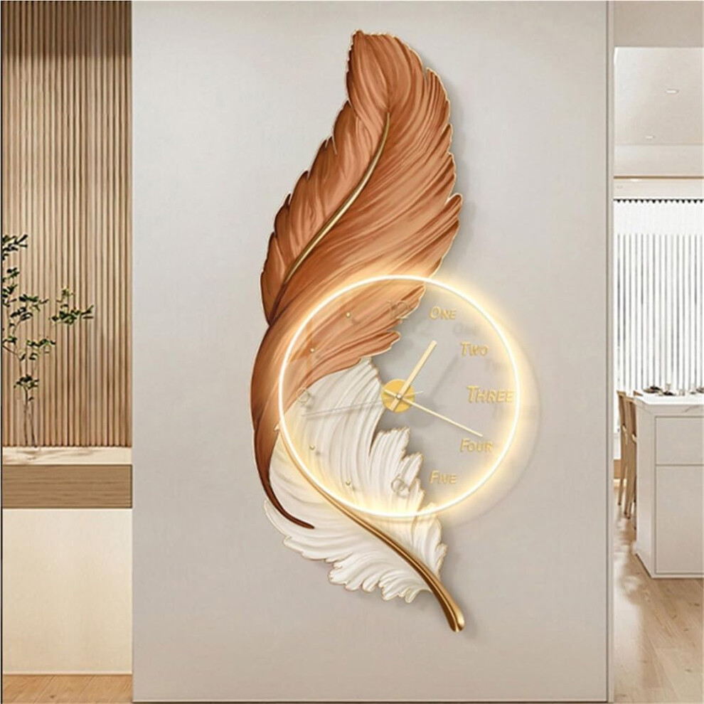 Décoration murale 3D en plumes avec lumières LED, tableau suspendu avec horloge, tableau décoratif avec lumière