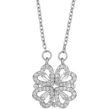 Faltbare Halskette mit vierblättrigem Kleeblatt für Damen, 925er Sterlingsilber, glitzernder Zirkoniastein, vier Herz-Gras-Halsketten für Damen