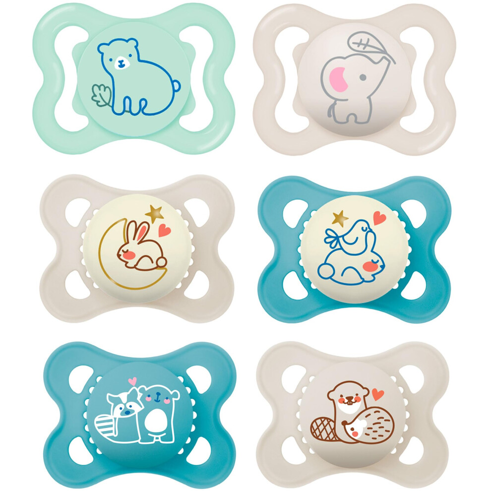 MAM Day and Night Silicone Dummies 0-6 Months Pack of 6 Boys