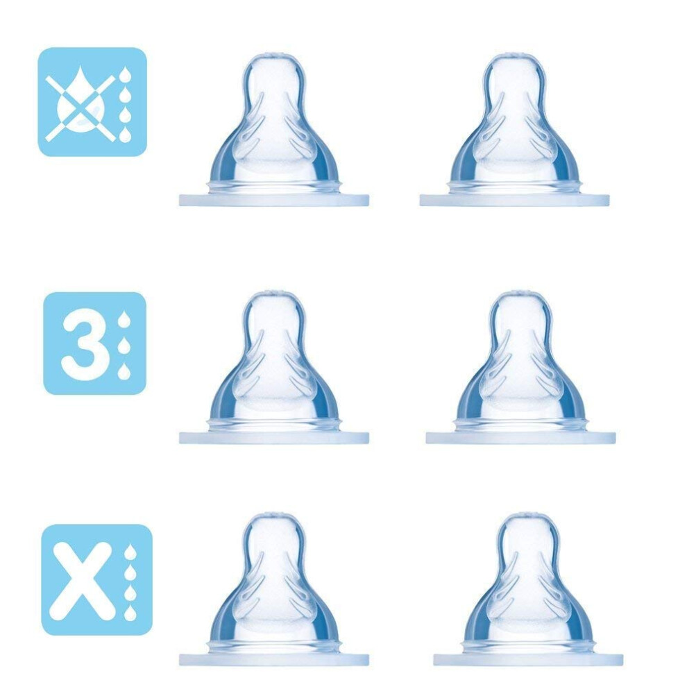 MAM Silk Teat Set of 6 for 4 Months, Fast and Drip-Free, Size 3 + 4 + X Puree, Pack of 6