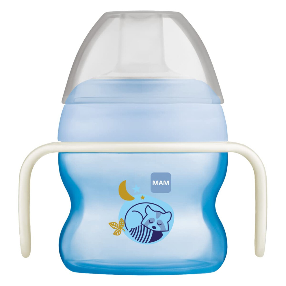 MAM Starter Cup and MAM Glow in The Dark Handles, Baby Cup 4+ Months, Baby Feeding, Glow in The Dark Toddler Cup, 1x 150 ml, Blue (Designs May Vary)