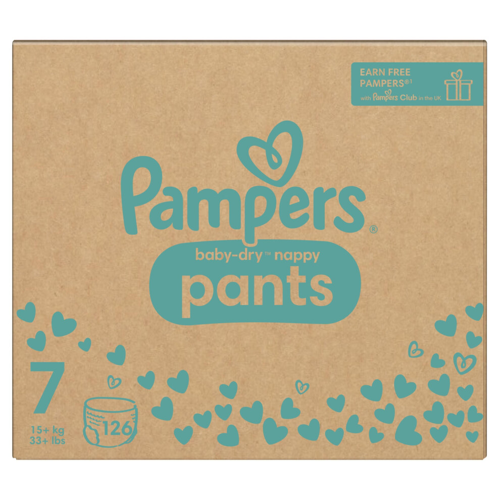 Pampers Baby-Dry Nappy Pants Size 7, 126 Nappies, 15Kg+, Monthly Pack, 360 Fit To Help Prevent Gaps And Leaks