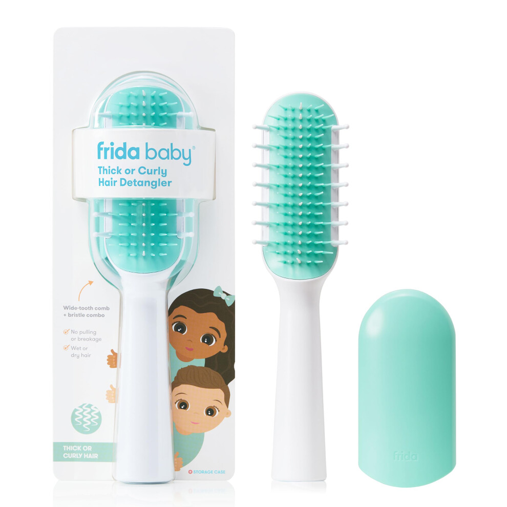 Frida Baby Toddler Hair Brush: Strong Bristle Hair Brush For Thick Or Curly Hair, Wet Brush Or Dry, Hair Detangler, Hairbrush + Storage Case
