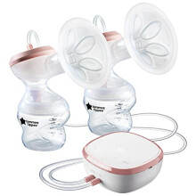 Tommee Tippee Made for Me Double Electric Breast Pump, Strong Suction, Soft USB Rechargeable, Quiet, Portable, Express Modes, Baby Bottles Included