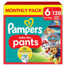 Pampers Baby-Dry Nappy Pants Paw Patrol Edition Size 6, 138 Nappies, 14kg-19kg, Monthly Pack, with Our 360 Pants Fit to Help Prevent Leaks
