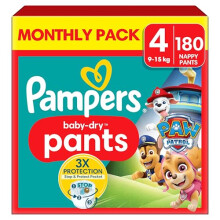 Pampers Baby-Dry Nappy Pants Paw Patrol Edition Size 4, 180 Nappies, 9kg-15kg, with Our 360 Pants Fit to Help Prevent Leaks