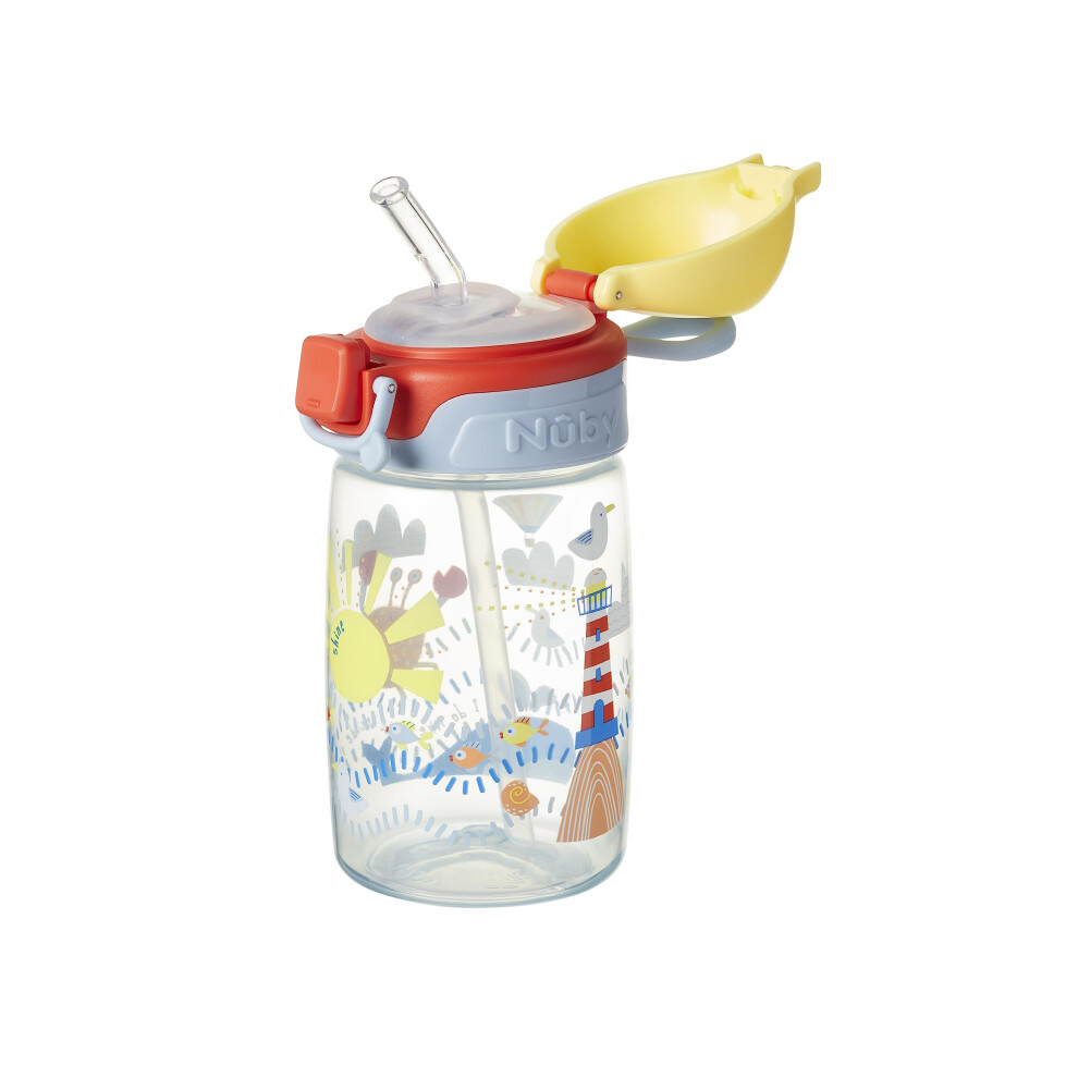 Nuby Super Straw Water Bottle - No Spill Active Toddler Sippy Cup | 360ml / Dishwasher Safe | Suitable Beaker for 12-18 Months Plus (Sunshine)