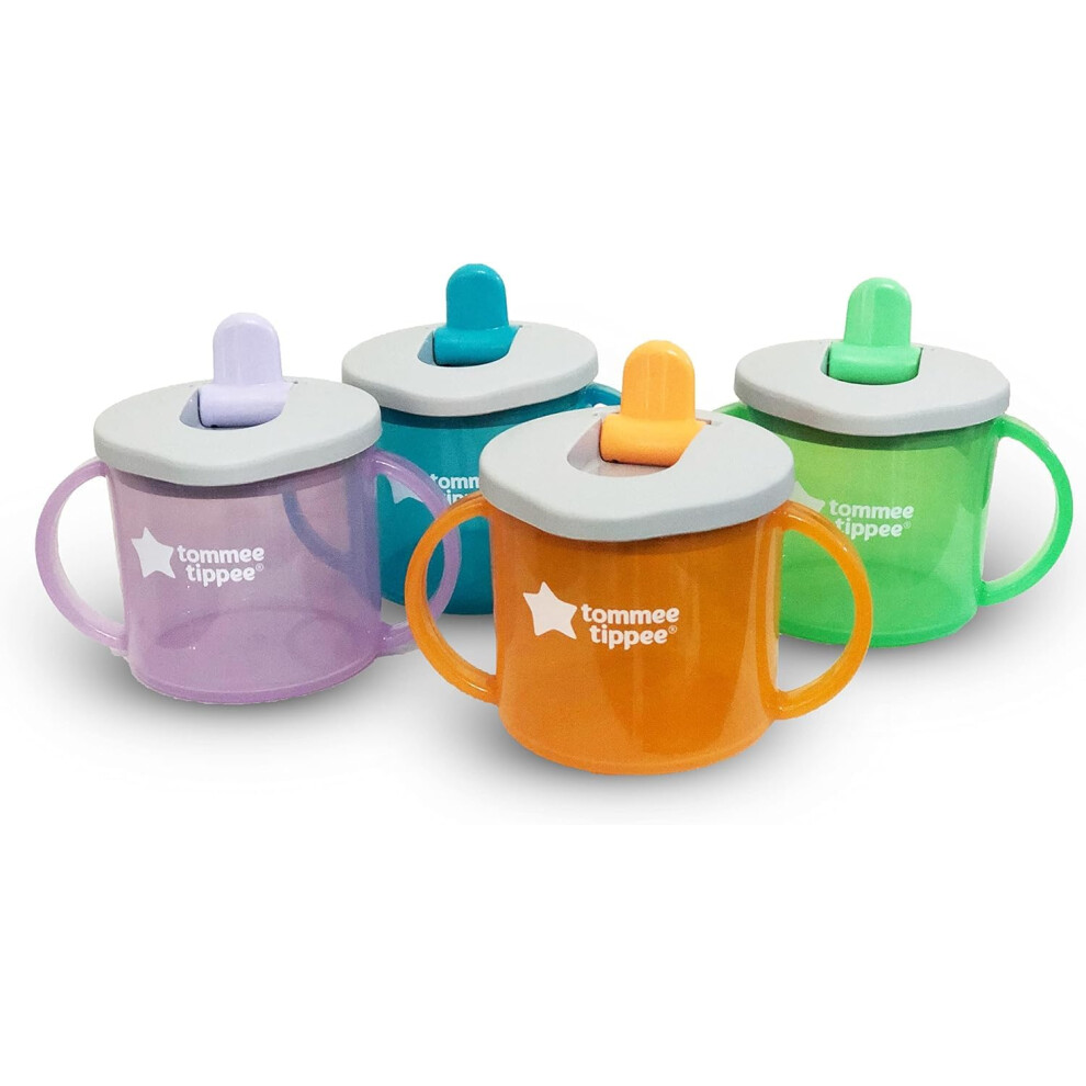 Tommee Tippee First Cup Sippy Cup for Babies with Flip-Up Free-Flow Spout 4m+, 190ml, Pack of 4, 4 Colours (1x Orange, 1x Blue, 1x Purple, 1x Green)