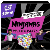 Pampers Ninjamas Pyjama Pants Unisex Hearts, 8-12 Years, 54 Pyjama Pants, 27kg - 43kg, All-Night Leak Protection
