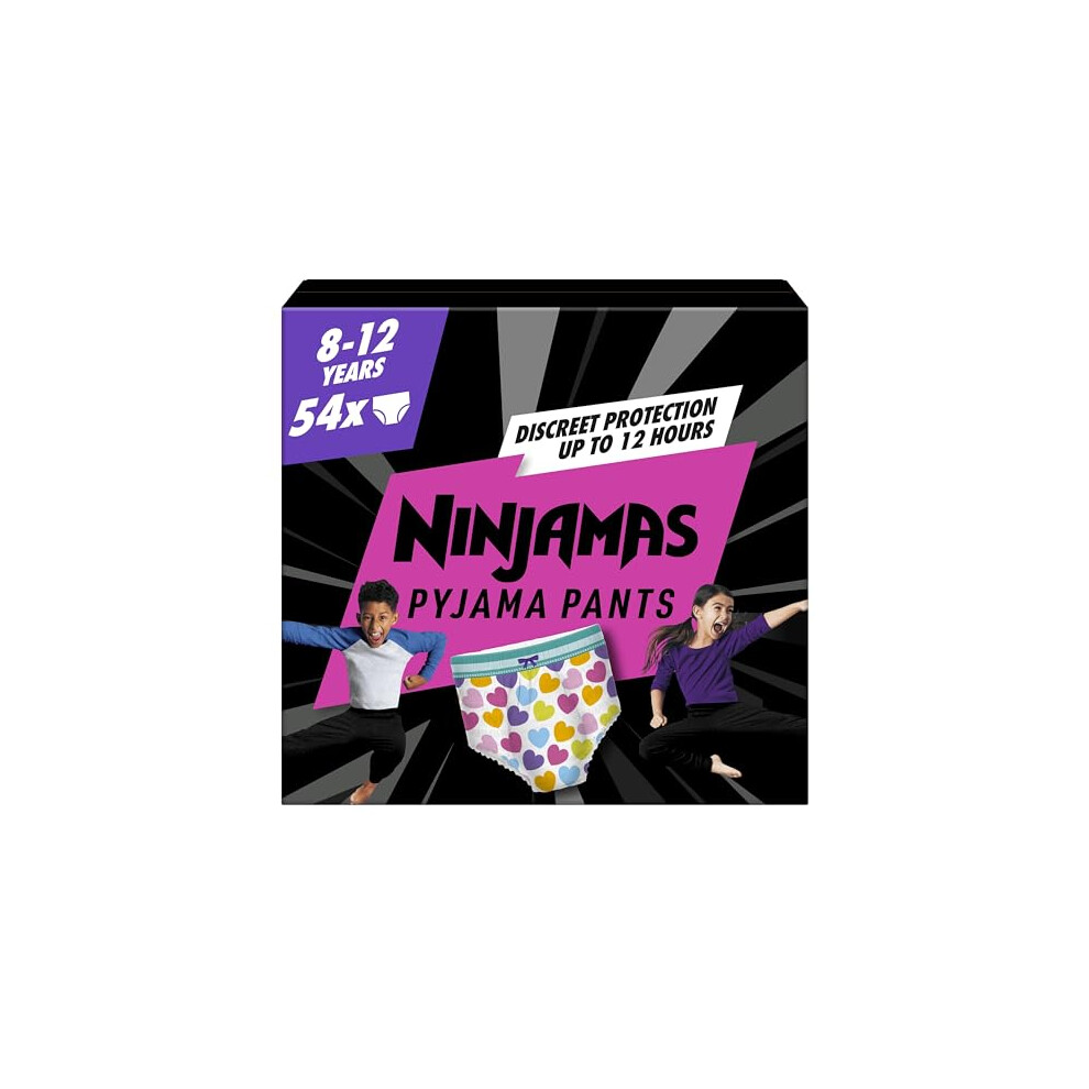 Pampers Ninjamas Pyjama Pants Unisex Hearts, 8-12 Years, 54 Pyjama Pants, 27kg - 43kg, All-Night Leak Protection