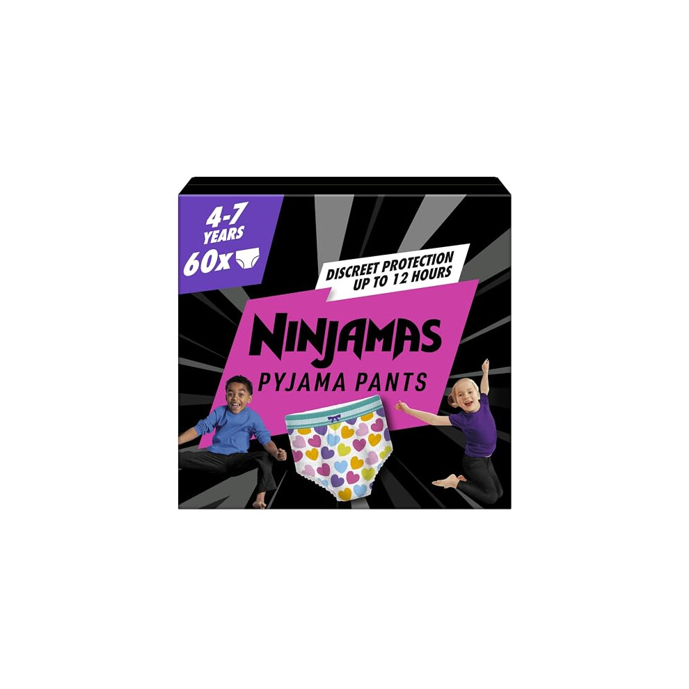 Pampers Ninjamas Pyjama Pants Unisex Hearts, 4-7 Years, 60 Pyjama Pants, 17kg - 30kg, All-Night Leak Protection-image-OPC-PGJQ2VT-NEW