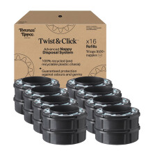Tommee Tippee Twist & Click Advanced Nappy Bin - Original Refill Cassettes, Exclusive 16 Refills, Quick Fill, Odour & Germ Protection, Eco-Friendly