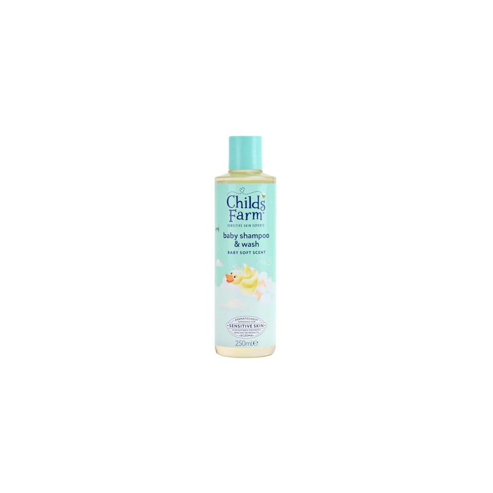 Childs Farm Baby Shampoo & Body Wash, Baby Soft Scent, Tear-free | Gently Cleanses & Soothes | Suitable for Newborns with Dry, Sensitive Skin, 250ml
