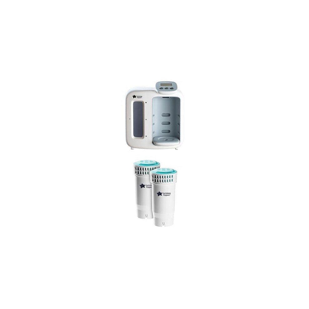 Tommee Tippee Perfect Prep Day & Night, Baby Bottle Maker Machine with Digital Display and Adjustable Volume, White + Replacement Filter, Pack of 2