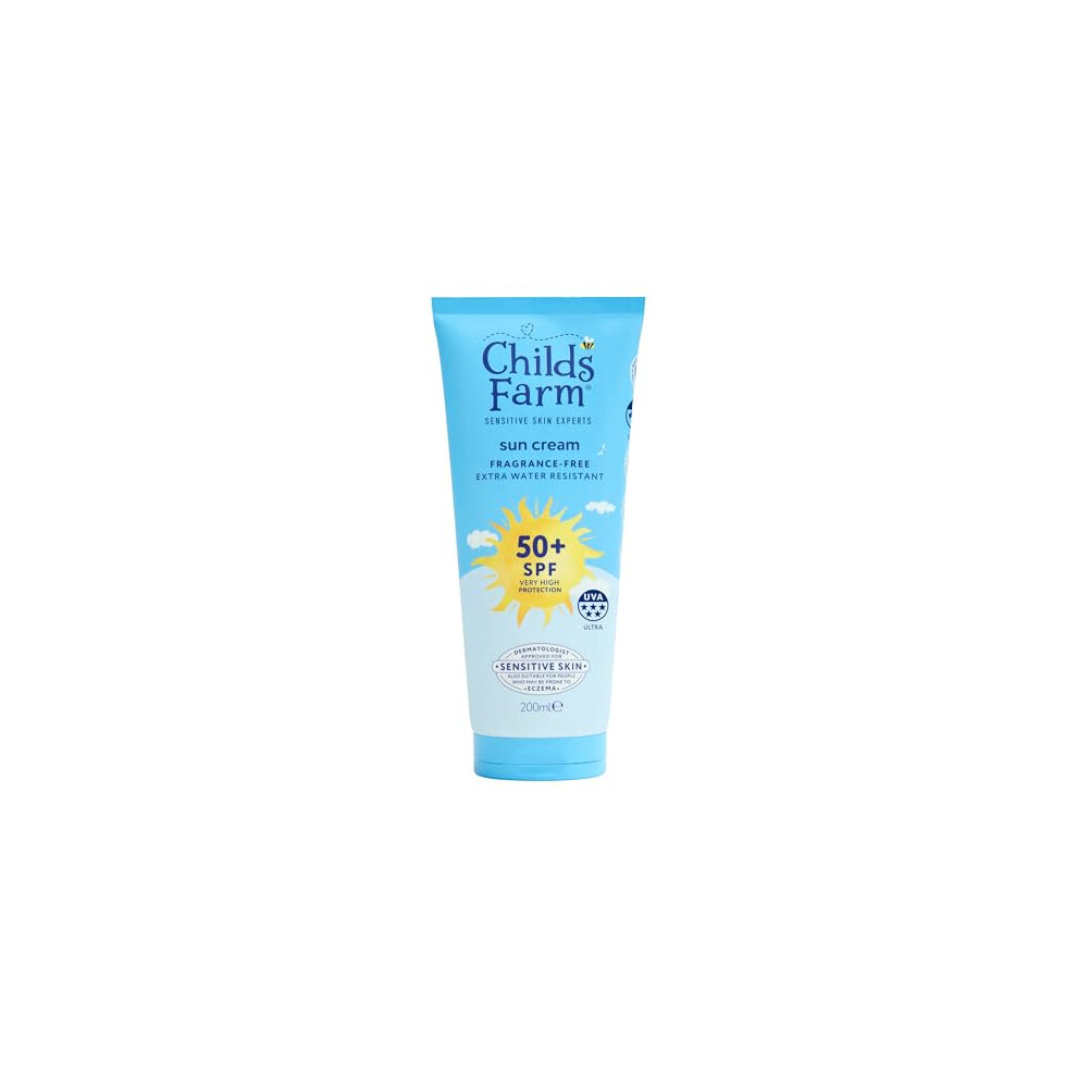 Childs Farm Kids & Baby Sun Cream SPF 50+ | UVA & UVB Very High Extra Water Resistant | Fragrance Free | Suitable for Dry, Sensitive Skin, 200ml