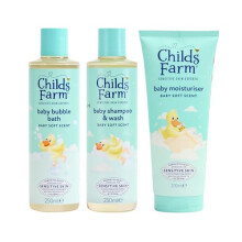 Childs Farm Regime Bundle | Bubble Bath (250ml), Shampoo & Wash (250ml) Moisturiser Soft Scent | Suitable for Newborns with Sensitive, Dry, Itchy Skin