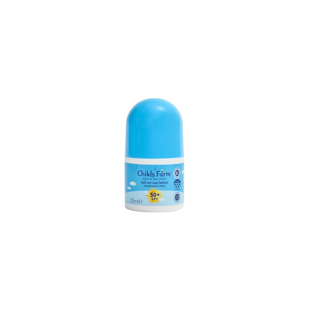 Childs Farm Kids & Baby Sun Lotion Roll-On SPF 50+ | UVA & UVB Very Extra Water Resistant | Fragrance Free | Suitable for Dry, Sensitive Skin, 50ml