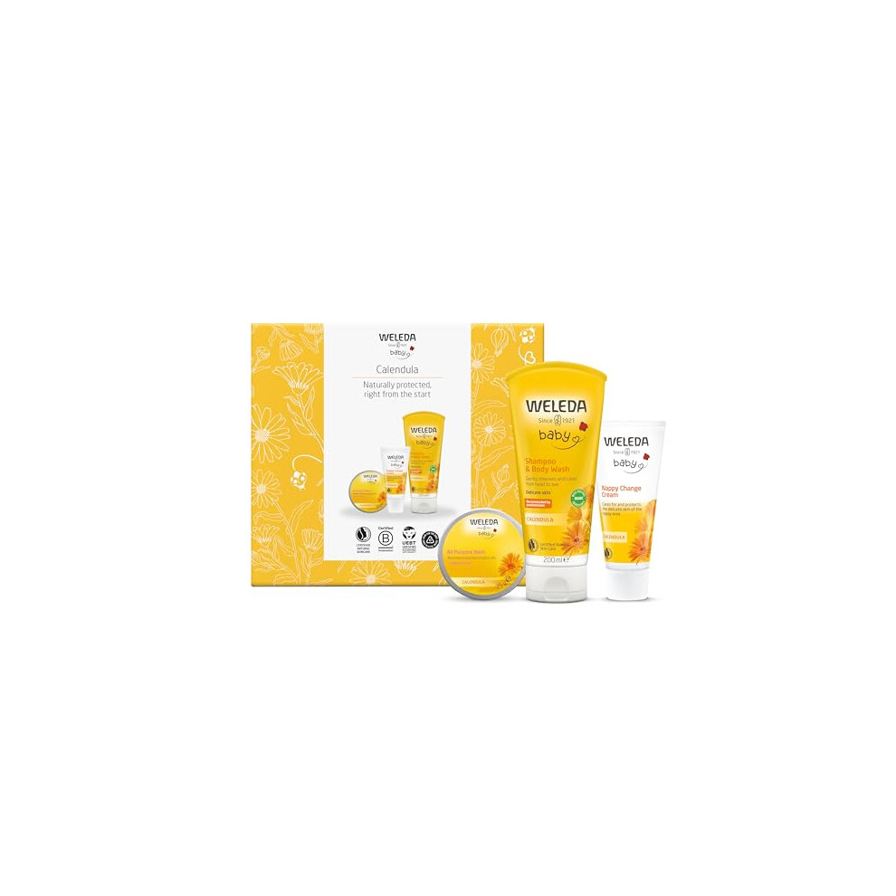 Weleda Baby Set, 3in1 Baby Skin Care Gift Set, Dermatologically Tested, 100% Natural, Baby Shampoo & Body Wash + Baby All Purpose Balm + Nappy Cream