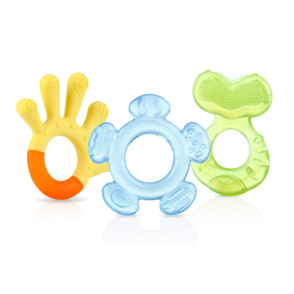 Nuby 3-Step Teething Set - Set of 3 Baby Teethers | Textured Surfaces | Refrigerator Safe | BPA Free