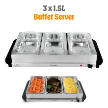 200W Buffet Warmer Food Server Hot Plate 3 Tray 1.5L Adjustable Temprature