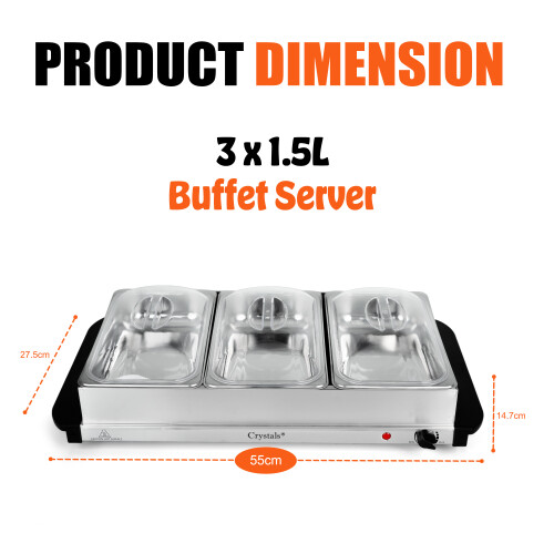 200W Buffet Warmer Food Server Hot Plate 3 Tray 1.5L Adjustable Temprature 1