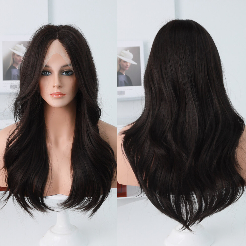 (Little t-lace--black tea-color_58cm 23inch) New hand-woven lace wig long curly hair 58cm natural fluffy high elastic rose power intranet 23INCH