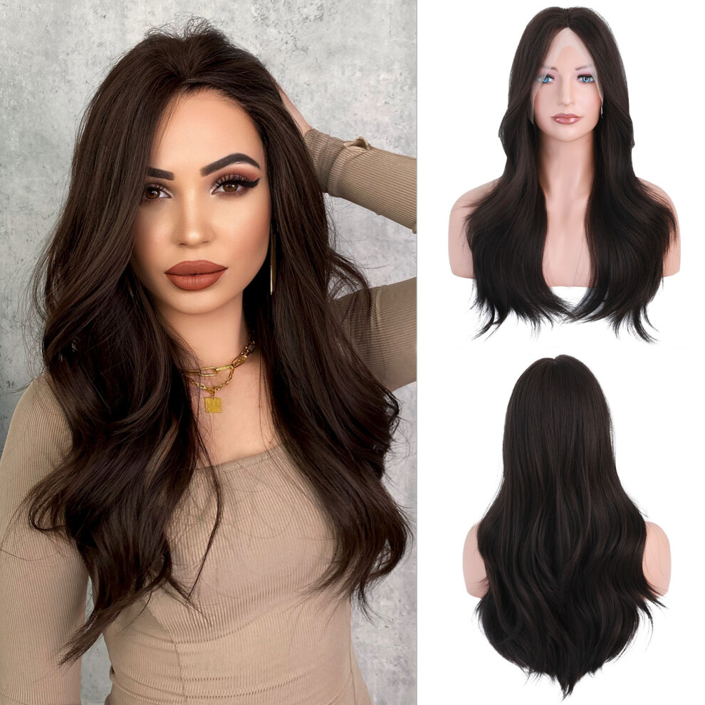 (Little t-cherry brown_58cm 23inch) New hand-woven lace wig long curly hair 58cm natural fluffy high elastic rose power intranet 23INCH