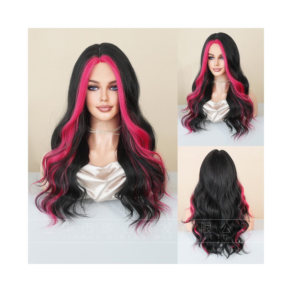 (Rose red ear dye) New Small Lace Wig Lace Wig Iris Blue Gradient Wave Long Curly Hair Chemical Fiber Wig Full Head Cover