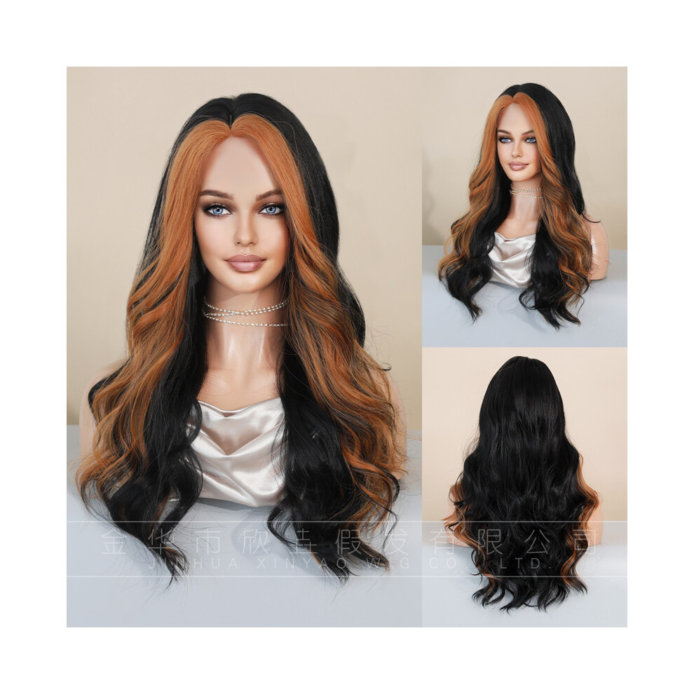 (Orange ear-hooking) New Small Lace Wig Lace Wig Iris Blue Gradient Wave Long Curly Hair Chemical Fiber Wig Full Head Cover