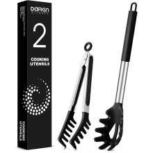 Spaghetti Spoon and Pasta Tong Non-Stick Silicone Spoon Server-Black