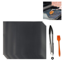 BBQ Grill Mat Set of 5 Non Stick Free 12" BBQ Tongs and Silicone Brush