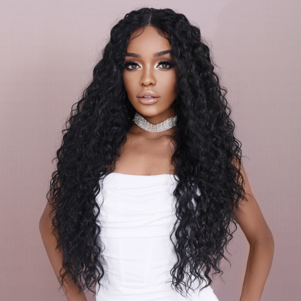 Unisex Black (Long Curly Hair_77cm) New African Long Curly Hair Front Lace Chemical Fiber Wig Lasagne Curly Wig Hd Lace Front Wigs
