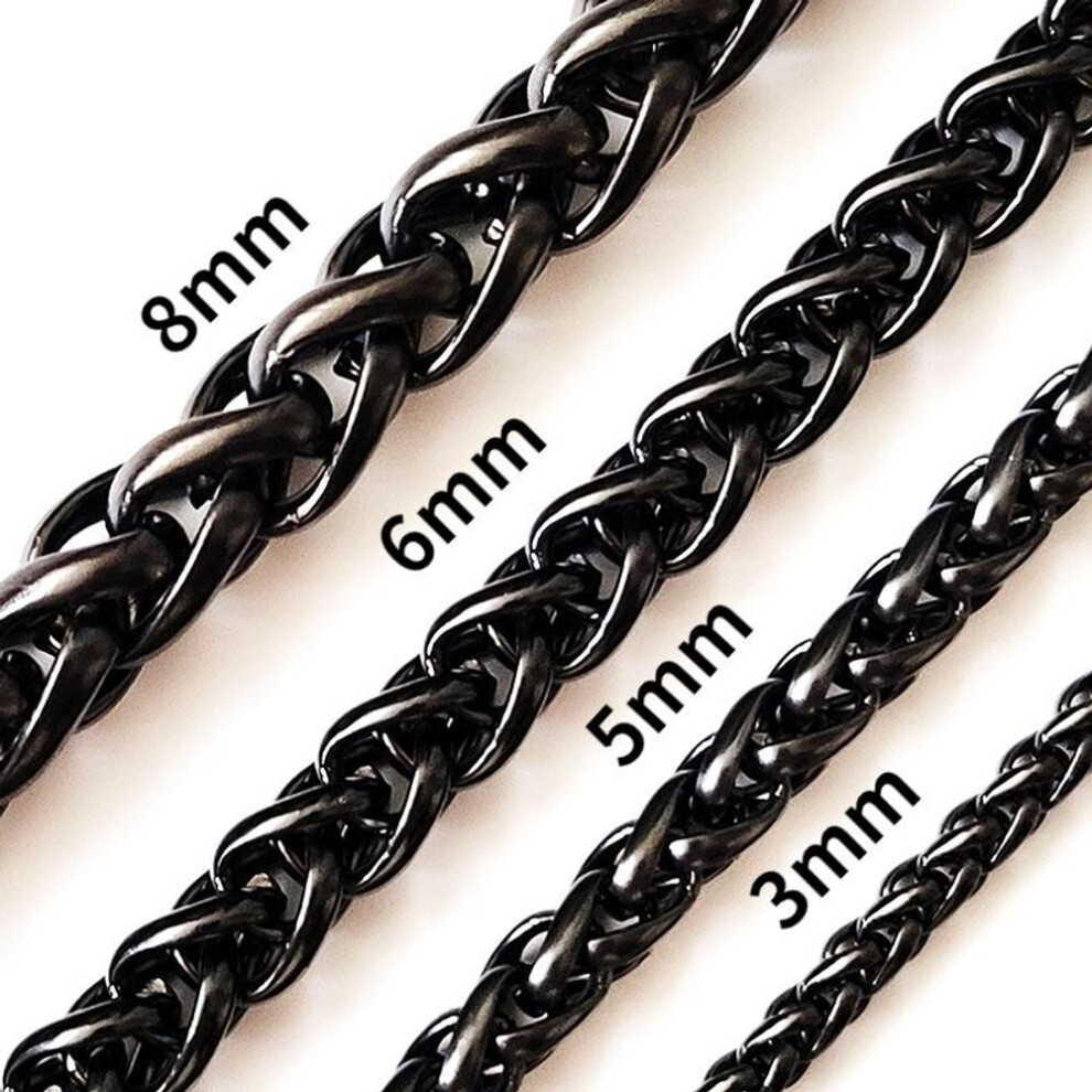 (5mm by 60cm(24inch)) Stainless Steel Black Wheat Chain Necklace For Men And Women - Available In 3/4/5/6/8mm - Length 18''-28''