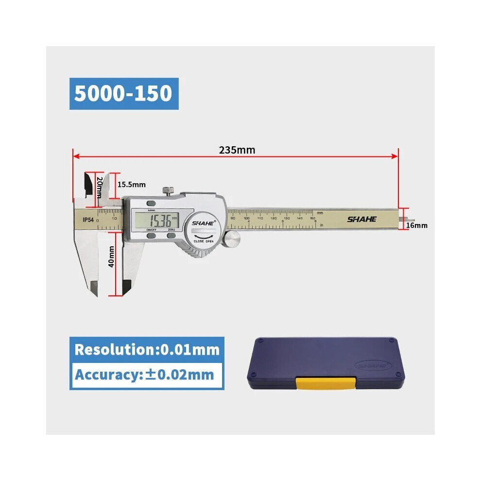 (5000-150) Shahe Hardened Stainless Steel Digital Caliper Electronic Vernier Caliper Micrometer Measuring Tools 9008532342415