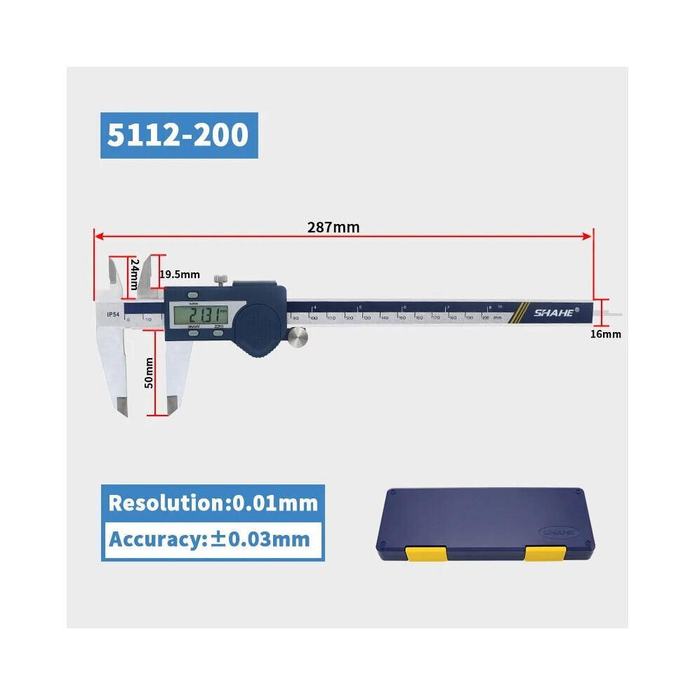 (5112-200) Shahe Hardened Stainless Steel Digital Caliper Electronic Vernier Caliper Micrometer Measuring Tools 9008532345324