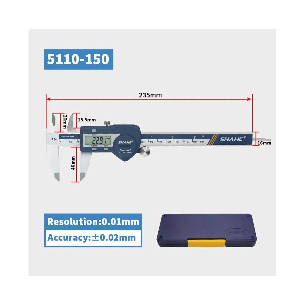 (5110-150) Shahe Hardened Stainless Steel Digital Caliper Electronic Vernier Caliper Micrometer Measuring Tools 9008532342156