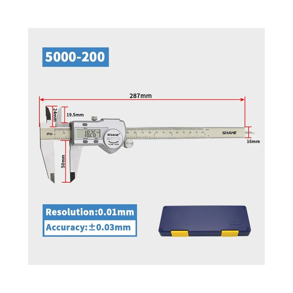 (5000-200) Shahe Hardened Stainless Steel Digital Caliper Electronic Vernier Caliper Micrometer Measuring Tools 9008532346611