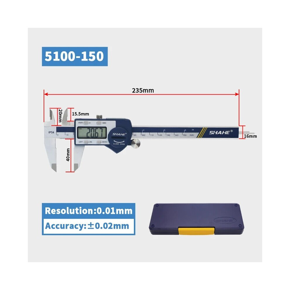 (5100-150) Shahe Hardened Stainless Steel Digital Caliper Electronic Vernier Caliper Micrometer Measuring Tools 9008532342620