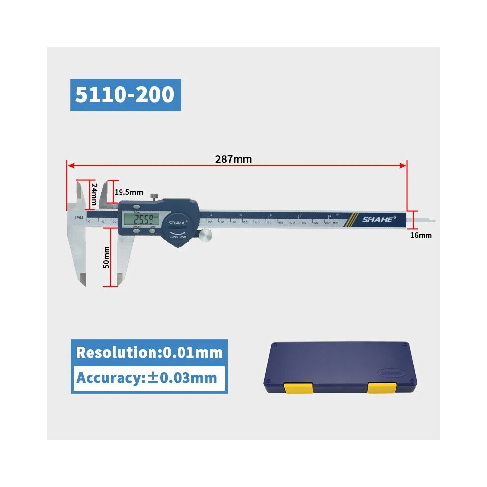 (5110-200) Shahe Hardened Stainless Steel Digital Caliper Electronic Vernier Caliper Micrometer Measuring Tools 9008532345379