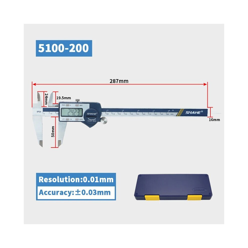 (5100-200) Shahe Hardened Stainless Steel Digital Caliper Electronic Vernier Caliper Micrometer Measuring Tools 9008532348431