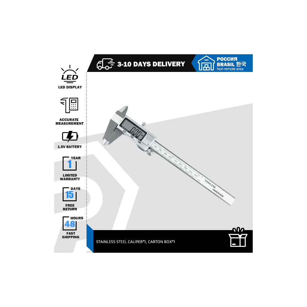 (Stainless Steel 1Pcs) Stainless Steel/Plastic Vernier Caliper Lcd Digital Caliper 6 Inch Instrument Depth Measuring Tools 9008532341739
