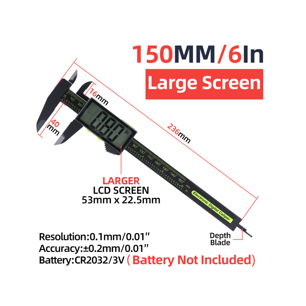 (Caliper Large 150Mm) Electronic Pachometer Digital Caliper Vernier Calipers Micrometer Ruler Carbon Fibre Plastic Gauge Measuring 9008532343467