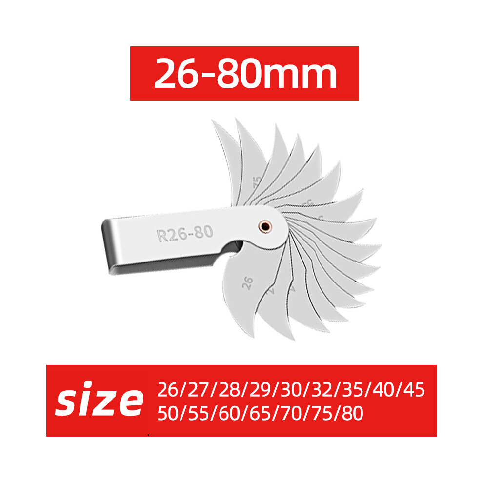 (R26-80) Radius Template R Gauge Radius Gage Plate Fillet Gaug External Internal Concave Convex Measuring Tools 9008532343559